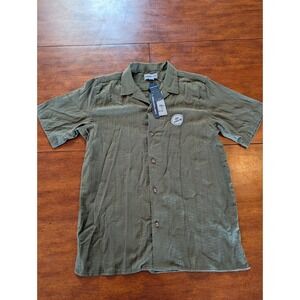 Distortion Boys L 14-16 Green 100% Cotton Button Front Short Sleeve Camp Shirt